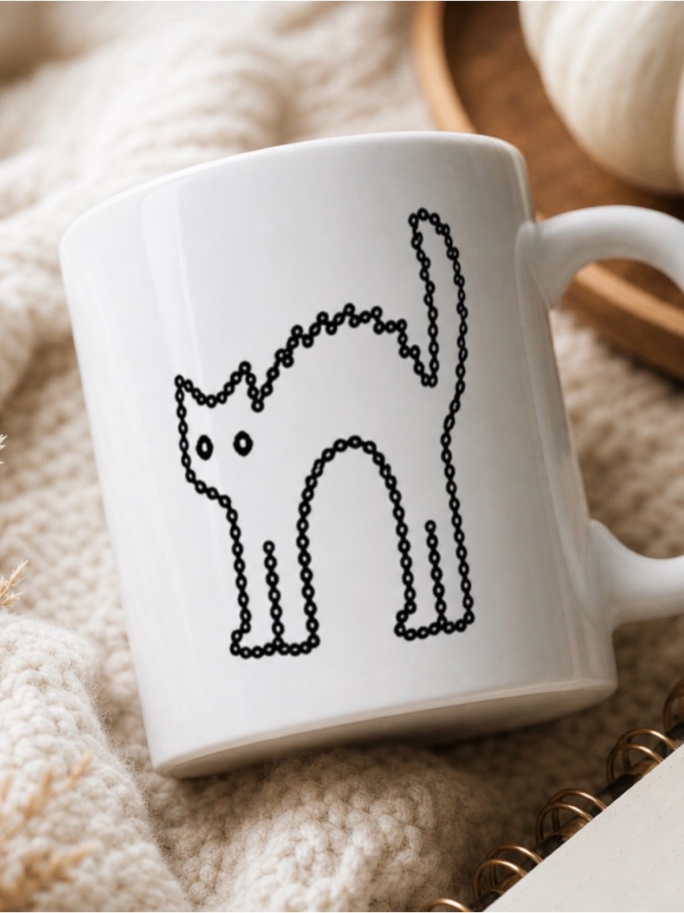 White Scaredy Cat Graphic Ceramic Mug  11 oz | Halloween | NEW